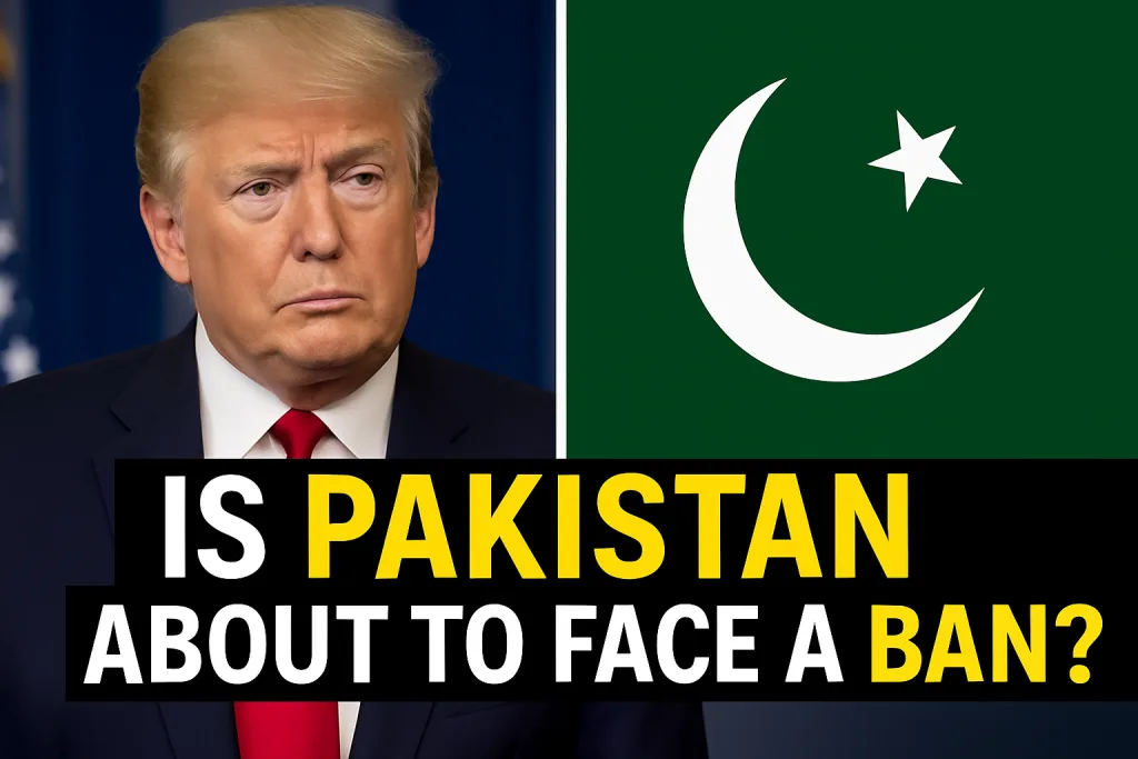 U.S. visa stamp on passport with Pakistani flag in background