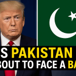 U.S. visa stamp on passport with Pakistani flag in background
